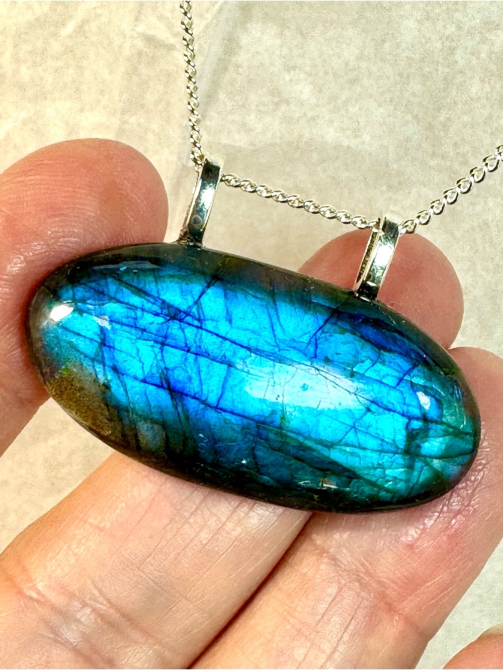 Sterling Silver Labradorite Pendant Necklace - Blue Flash